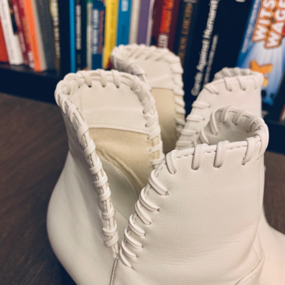 UO White Booties (Wooden Heel/Threaded Detail) - Picture 4 of 6